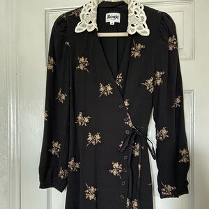 Rouje Paris Gabinette Mini Dress | Size 36 | Black Floral Wrap